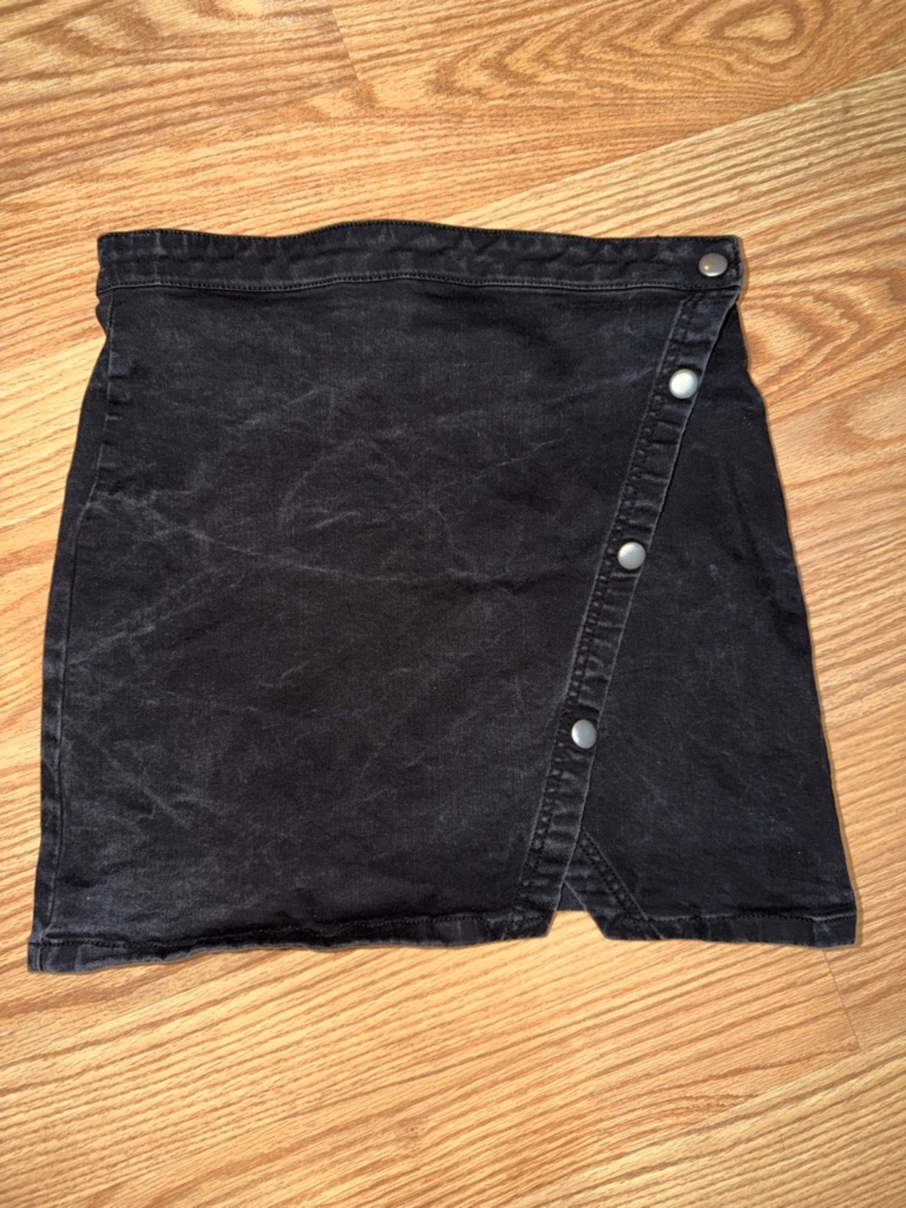 We the Free Black Button-Front Denim Mini Skirt